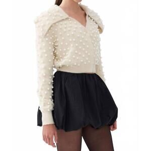 NEW NOCTURNE wide neck knit polo top in cream